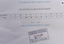 Nyambaria Boys High School 2025 KCSE Result